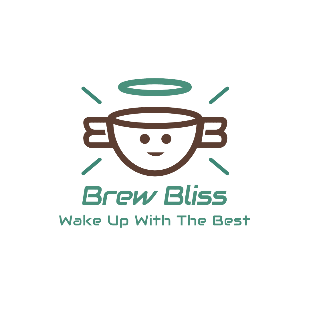 Creative logo design for Brew Bliss, showing a cartoon cup of coffee smiling